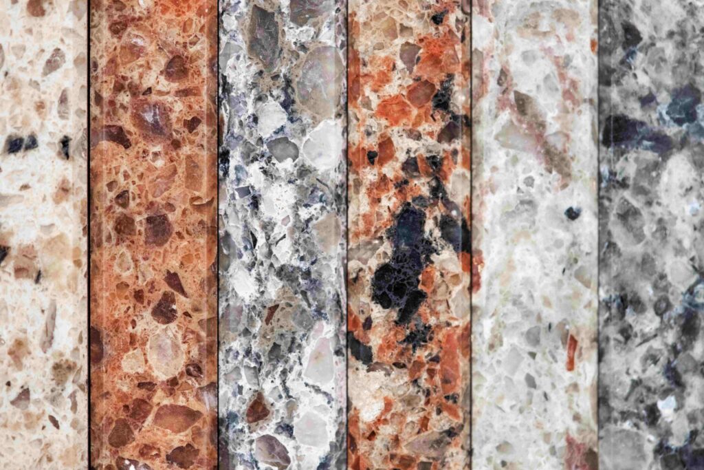 colorful vertical slabs marble scaled 1 - Calacatta Quartz vs Marble: The Marble Look Without the Marble Problems